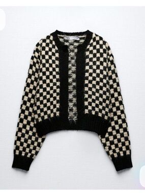 Zara Checkerboard Cropped Cardigan